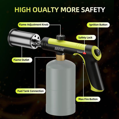 Propane Torch(Propane Tank Not Included) - One-Touch Ignition & Adjustable Max Power Flame for BBQ, Searing & Outdoor Fire Starting